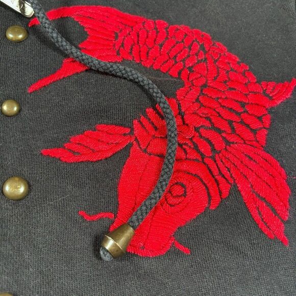 Mens Zip Up Hoodie Japanese Embroidered Streetwear Punk Sweatshirt Goldfish Sz S - Picture 6 of 13